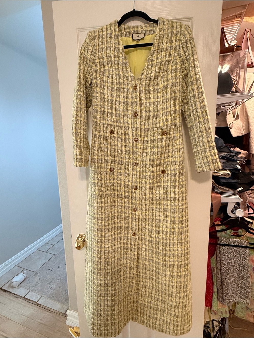 Tuckernuck Long-Sleeve Tweed Coat in Yellow Plaid